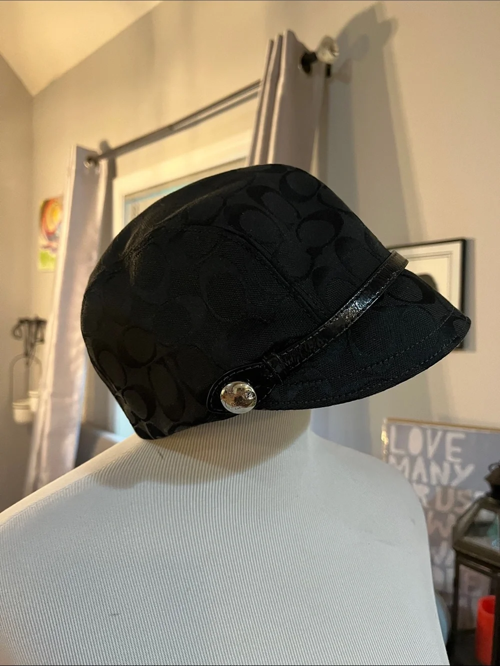 COACH VINTAGE Y2K KAREE SIGNATURE JACQUARD NEWSBOY BAKER BOY CAP BLACK SIZE M/L